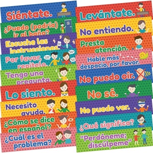 Quarterhouse Spanish Classroom Phrases and Commands Label Set, Spanish - ESL Classroom Learning Materials for K-12 Students and Teachers,...