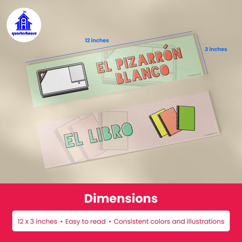 Quarterhouse Spanish Language Labels for Common Classroom Items (Non-Adhesive) Label Set, Spanish - ESL Learning Materials for K-12... image 3