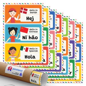 Quarterhouse Hello in 21 Languages Poster Set, Foreign Language - ESL Classroom Learning Materials for K-12 Students and Teachers, Set of...
