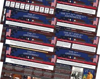 Quarterhouse 27 Amendments to the US Constitution (Bill of Rights Included) Poster Set, Social Studies Classroom Learning Materials for...