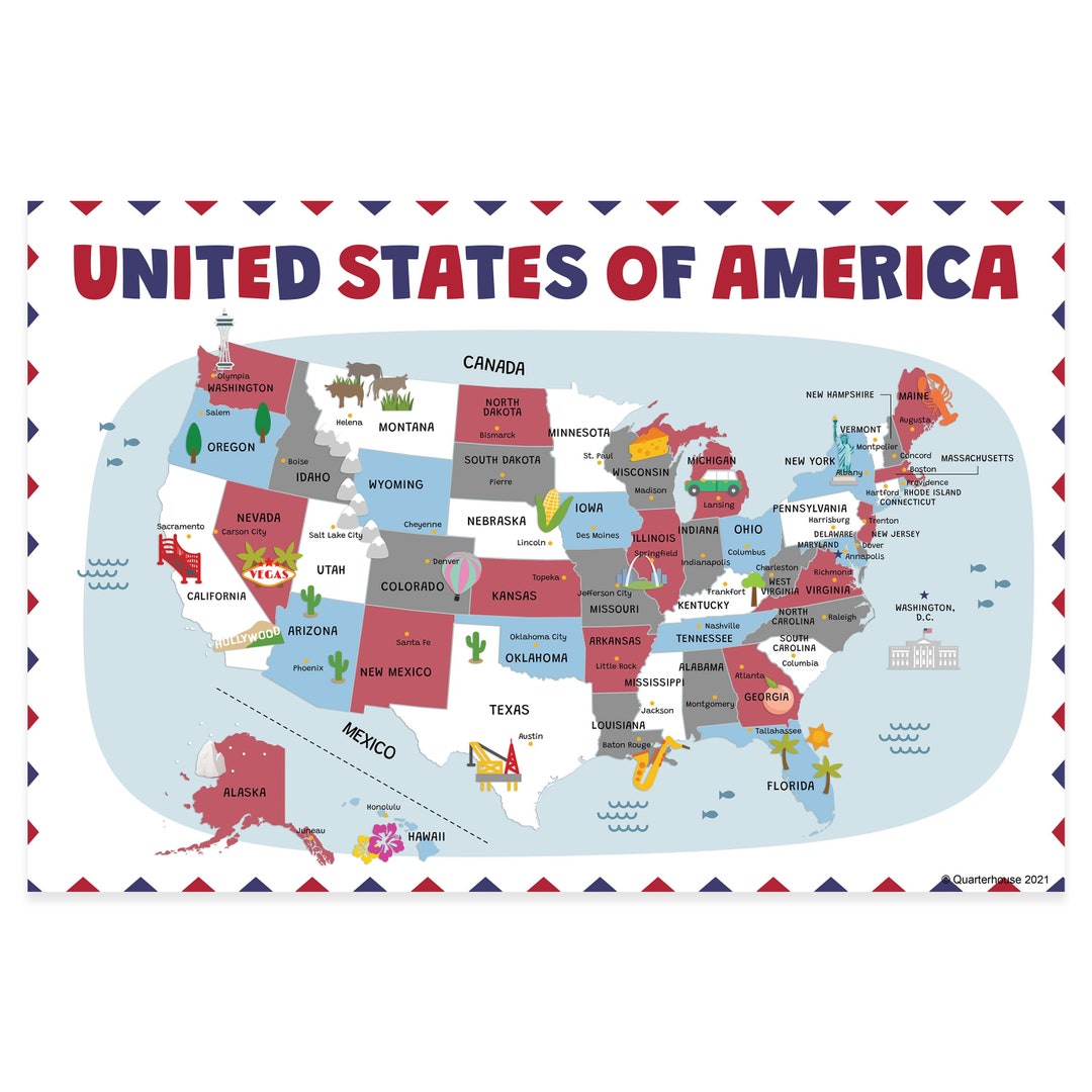 Quarterhouse Map of the United States of America Poster, Social Studies Classroom Materials for ...