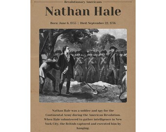 Quarterhouse Nathan Hale Revolutionary Americans Biographical Poster, Social Studies Classroom Materials for Teachers