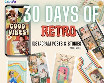 60 colorful retro Instagram templates- retro core aesthetic- Instagram template for influencer- template for business