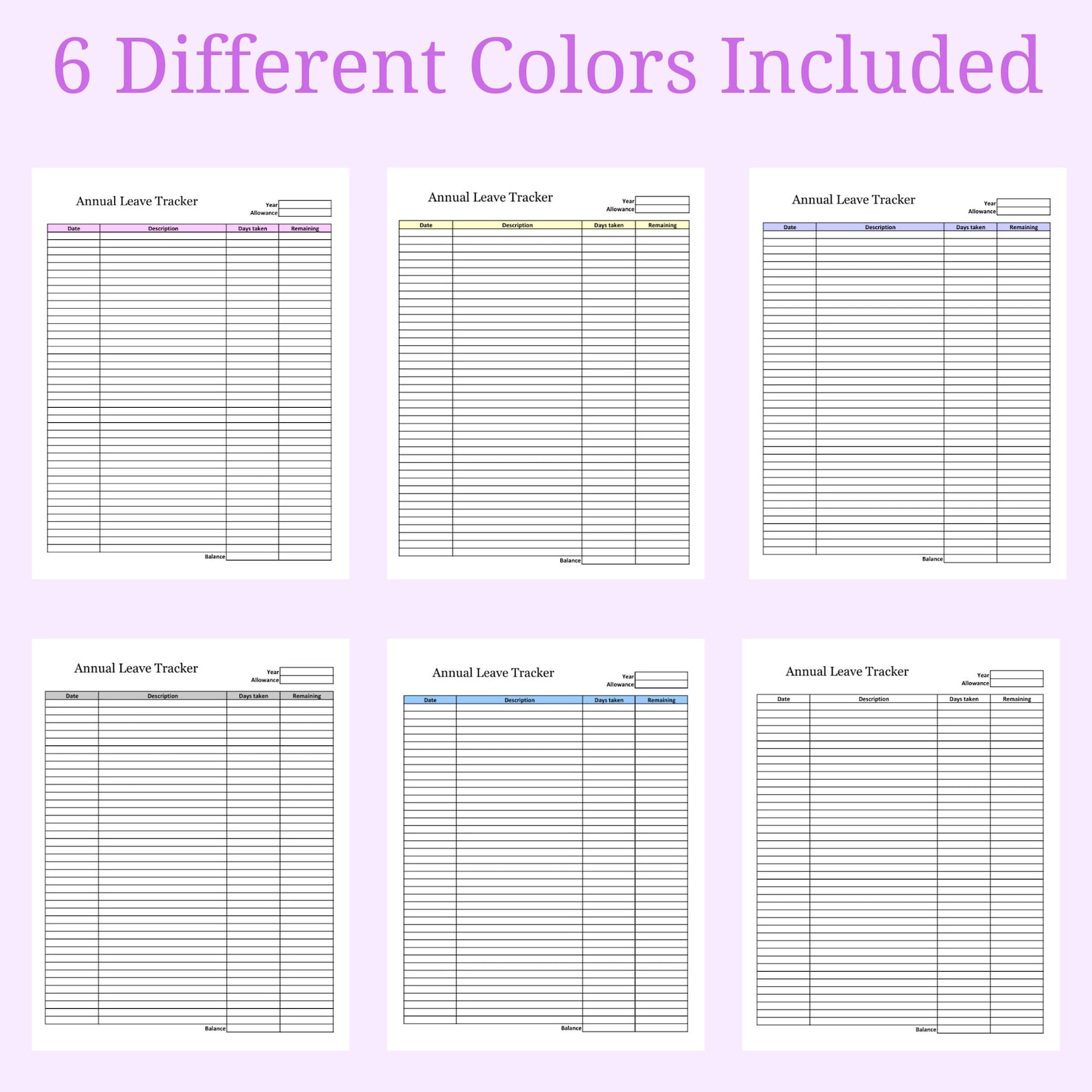 Annual Leave Tracker Printable - Etsy