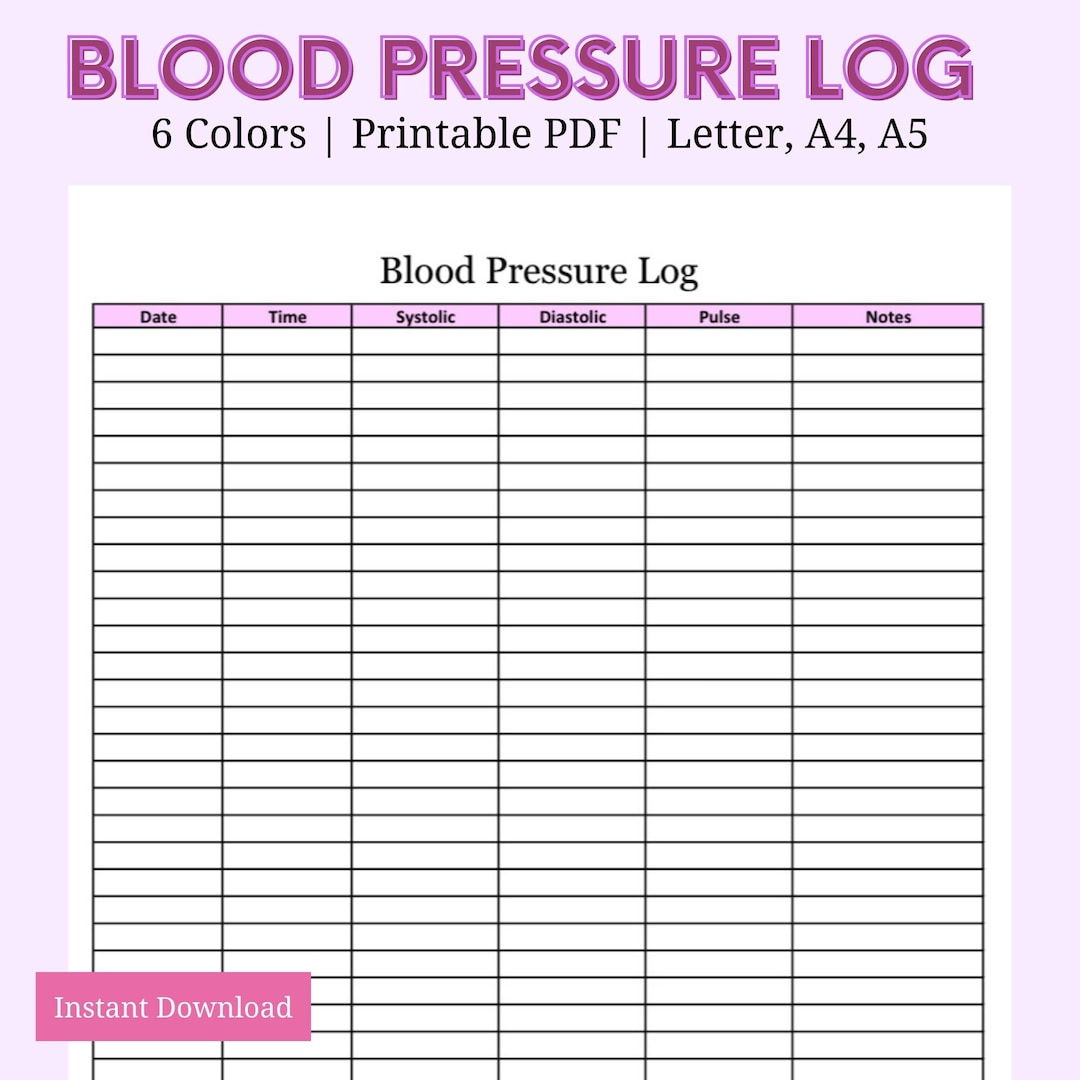 Blood Pressure Log Printable Etsy