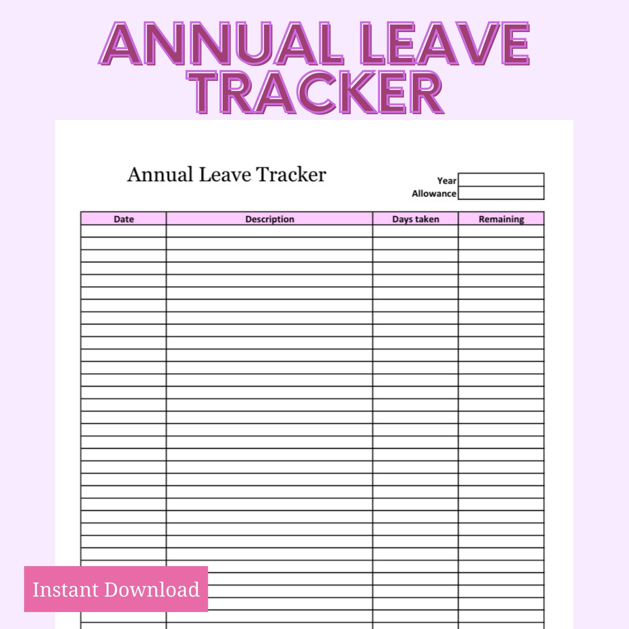 Annual Leave Tracker Printable Etsy