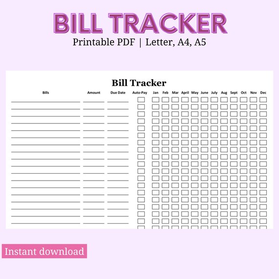 Bill Tracker Printable | Etsy