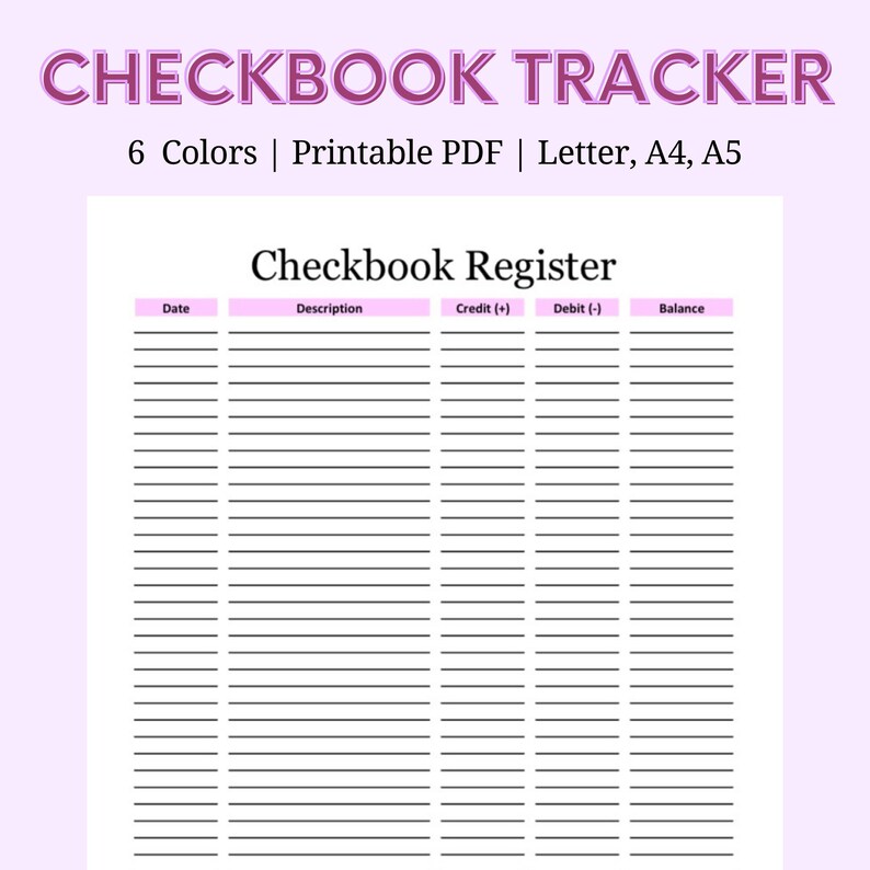 Checkbook Tracker Printable - Etsy