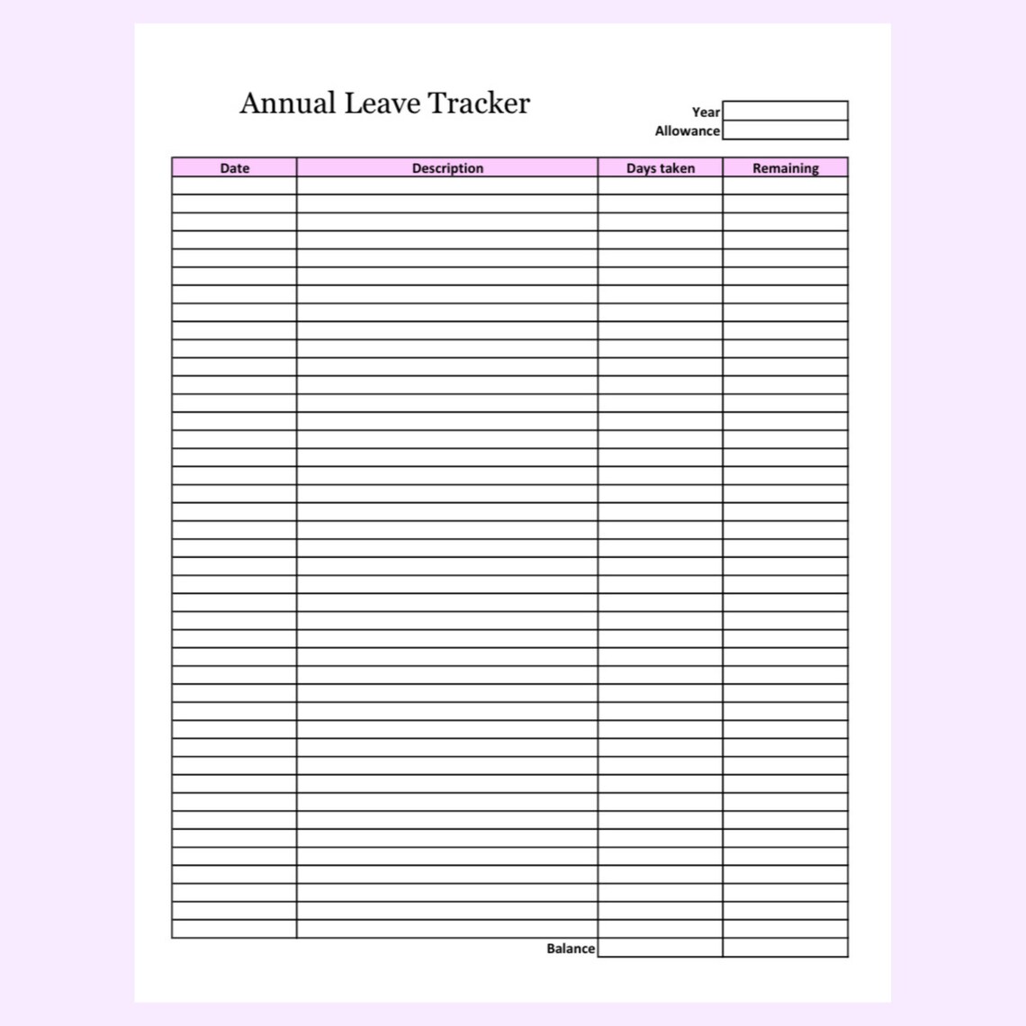 Annual Leave Tracker Printable - Etsy