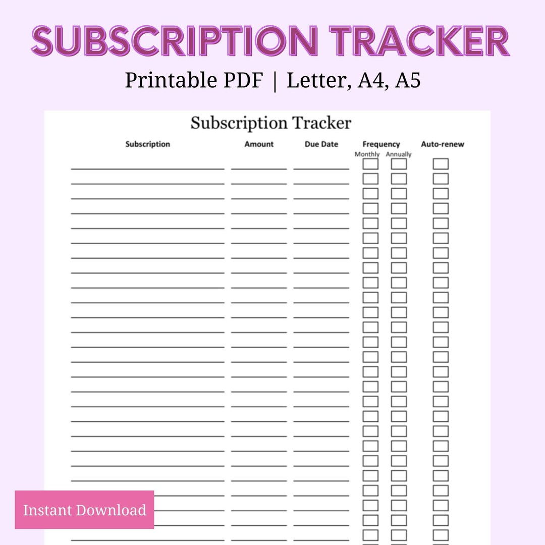Subscription Tracker Printable - Etsy