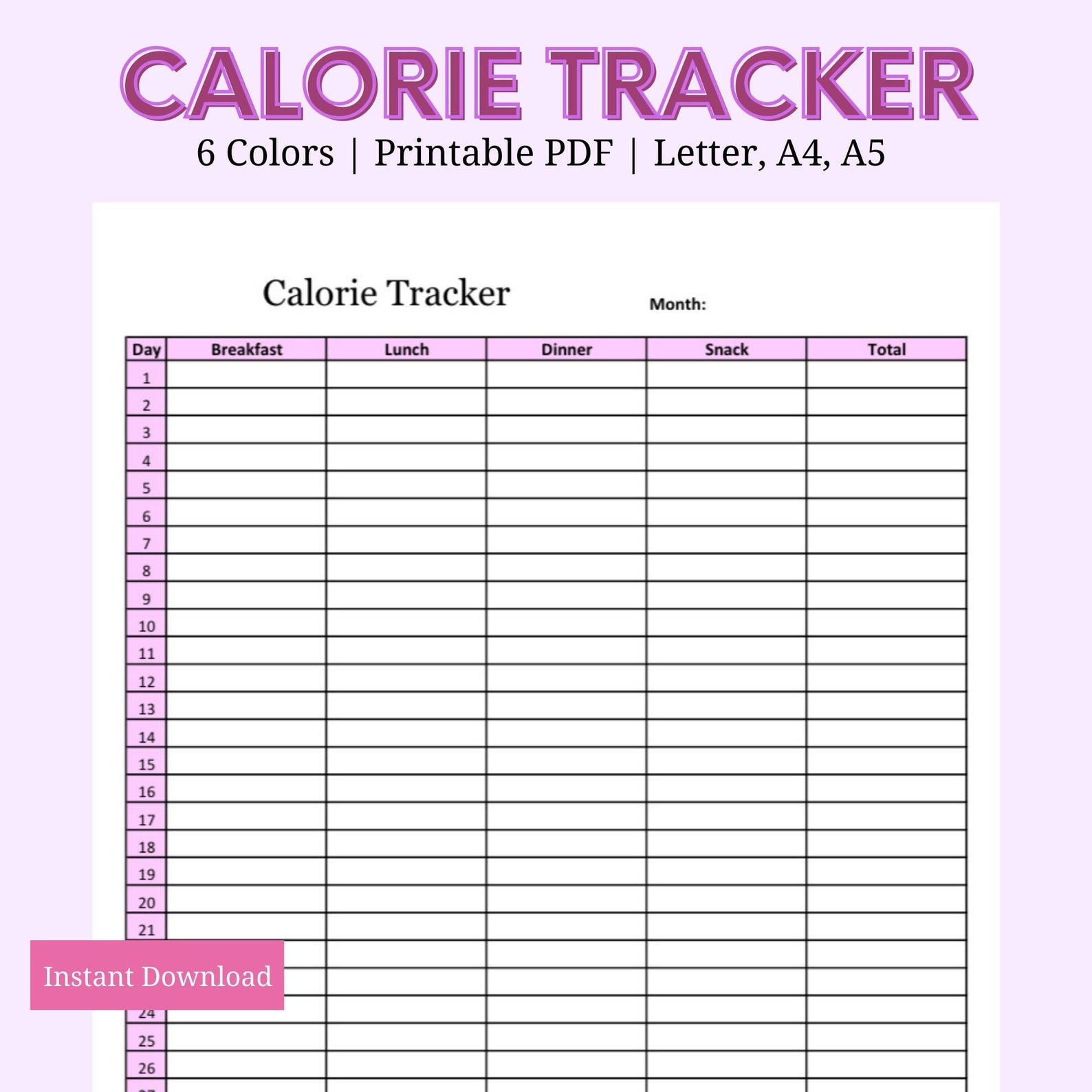 Monthly Calorie Tracker Printable Etsy Canada Monthly Calorie Tracker Printable Etsy Canada