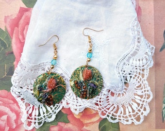 Natural flower earrings, chic Bohemian style Mother's Day, for her, unique gift