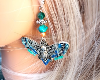 Butterflies earrings, for her, unique gift, Turquoise and crystal.