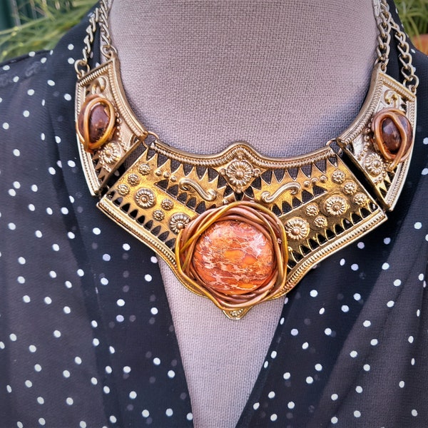 Collier court avec pierre de Jaspe Impérial Orange, choker, collier  PIERRES