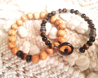 Bracelets Duo ,Tiger's Eye and Wenge Wood,   Free delivery  Set of 2 bracelets for Women and (or)Men