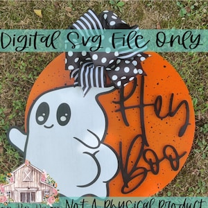 Hey Boo Ghost Booty File | Digital | Doorhanger | Round Sign | Svg | Laser | Glowforge | Spooky | Funny | Cute | Halloween | Fall Sign
