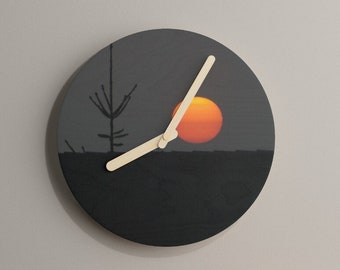 Wooden Wall Clock on Sunset