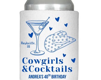 Personalized Cowgirl & Cocktails Koozies: Custom Party Favors