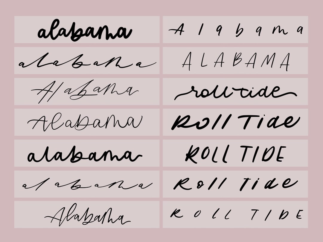 Alabama Bundle | 14 Handwritten Designs PNG File on 12” X 12” Standard ...