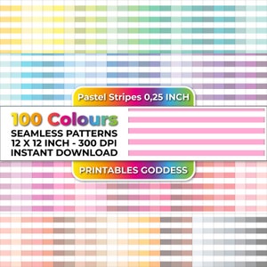 100 Colours Pastel Stripes Seamless Patterns, Repeat Pattern, Commercial Use, Digital Pattern, Paper, Scrapbooking, Instant Digital Download