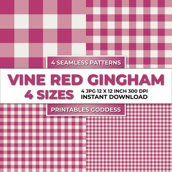 Vine Red Gingham Seamless Patterns in 4 Sizes, Repeat Pattern, Digital Pattern, Paper, Instant Digital Download