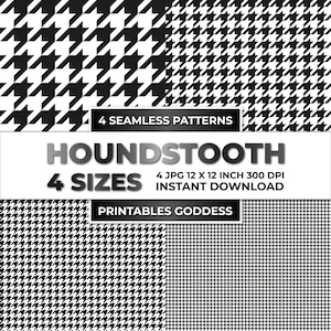 Black and White Houndstooth Seamless Patterns in 4 Sizes, Repeat Pattern, Digital Pattern, Paper, Instant Digital Download