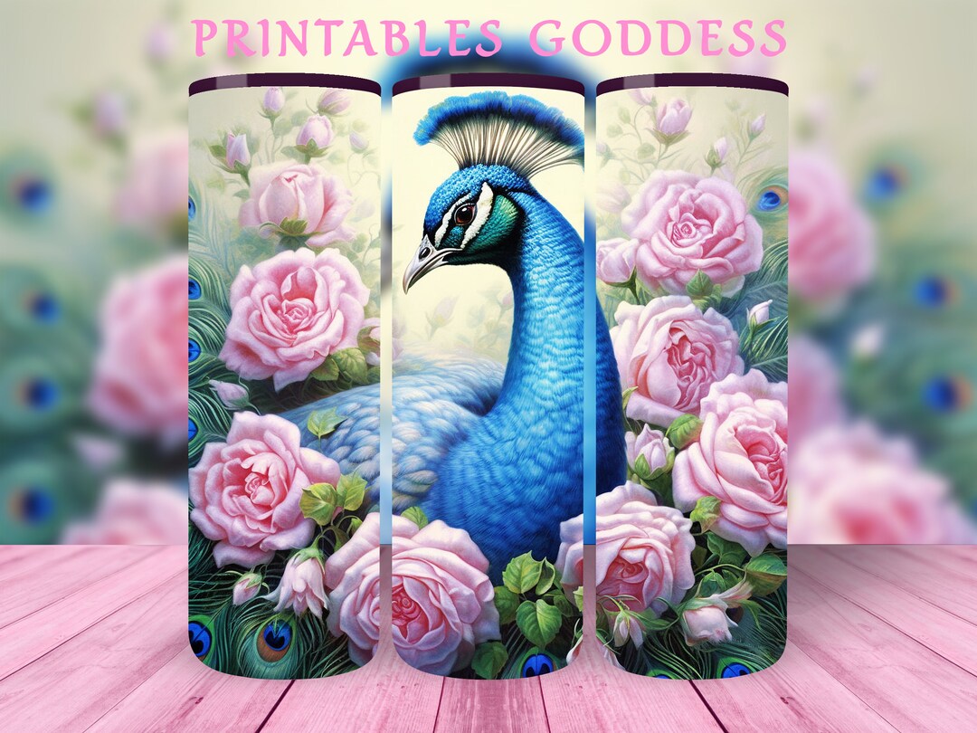 Peacock 20oz Skinny Tumbler Sublimation Design, Instant Digital