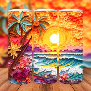 Sunset Quilled Tumbler Wrap Design Seamless Tumbler Wrap With Sunset 20 OZ Quilled Tumbler Wrap Design Sunset Paper 3D Wrap Sumlimation