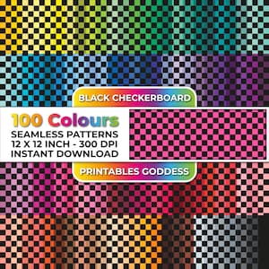 100 Checkerboard Black Colourful Seamless Patterns, Repeat Patterns, Digital Patterns, Paper, Scrapbooking, Instant Digital Download