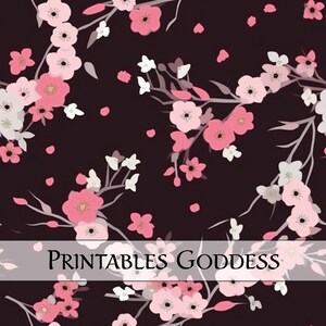 Sakura Flowers Seamless Pattern Sakura Repeat Pattern Free Commercial Use Digital Pattern Pink Flowers Seamless Pattern Black CMYK