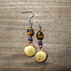 Handmade wooden and gemstone bead earrings