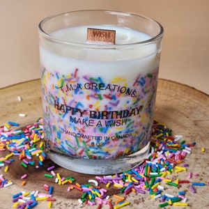 Birthday Cake Soy Candle, Vanilla Sprinkle, Happy Birthday Present, Decorative Gift, Wood Wick, Natural Soy Wax