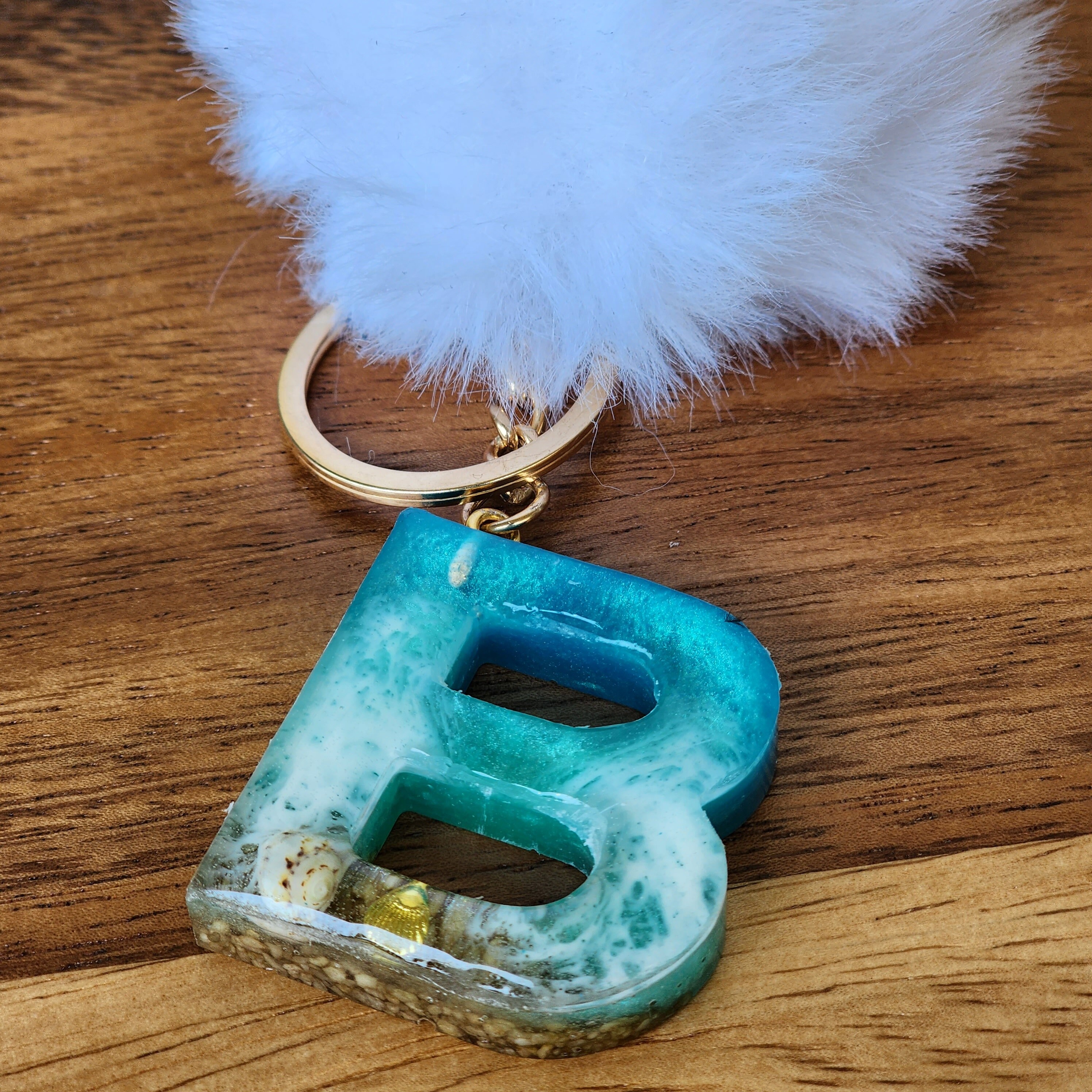 Seashell Initial Keychain, Custom Mermaid Tail With Alphabet Charm