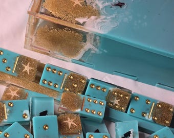 Ocean Dominos, Handmade Domino Set, Mother&#39;s Day Gift, Stockings, Game Night, Father&#39;s Day