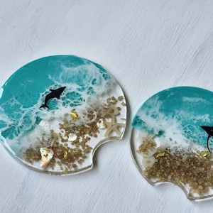 Resin Car Coasters, Car Accessories, Father's Day Gift, Automobile Coasters, Ocean Cup Holders, Best Friend Gift