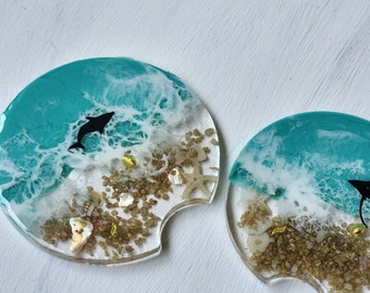 Ocean Resin Car Coasters: Coastal Car Accessories