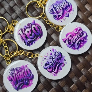 Zodiac Sign Keychain Personalized Astrological Keyrings Gift for Star ...