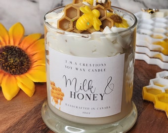 Milk & Honey Natural Soy Wax Dessert Candle, Baby Shower Favors, Birthday Gift, Faux Food Candle