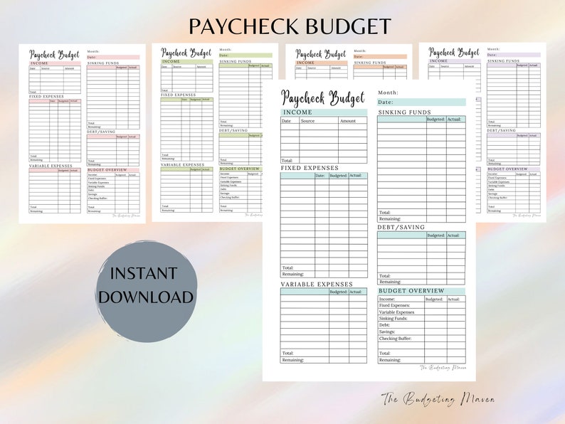 Paycheck Budget Worksheet, Weekly Budget, PDF Printable, US Letter Size ...