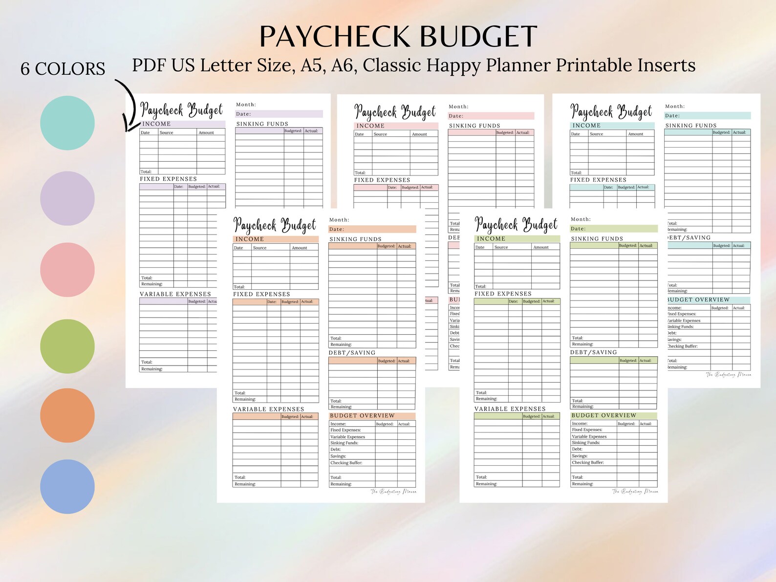 Paycheck Budget Worksheet, Weekly Budget, PDF Printable, US Letter Size ...