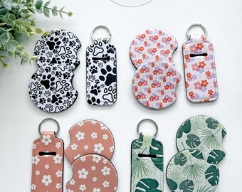 Auto Untersetzer & Lippenbalsam Halter Schlüsselanhänger Set: Lippenpflegestift Schlüsselanhänger Retro Boho Blumen Accessoires