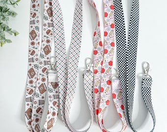 Lanyard Keychain: Teacher, Student, Nurse Lanyard Key Fob, Retro Floral Checker Design ID Holder