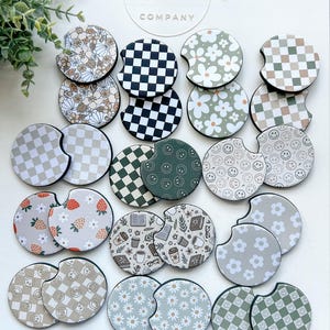 Car Coasters, Set of 2 Coasters, Cute Car Accessories, Retro Car Coasters, Cup Holder Coasters, Happy Face Car Coasters, Boho Car Coasters