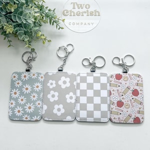 Card Holder, Checker Badge Holder, Daisy Badge Holder, Teacher Badge Holder, Work Card Holder, Floral Keychain ID Holder