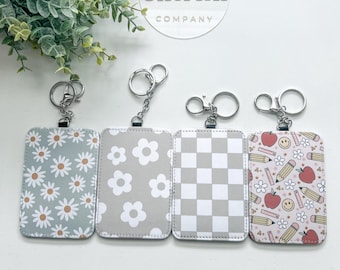 ID Card Holder: Teacher Nurse Work Travel ID Badge Sleeve with Keychain Lanyard Accessories