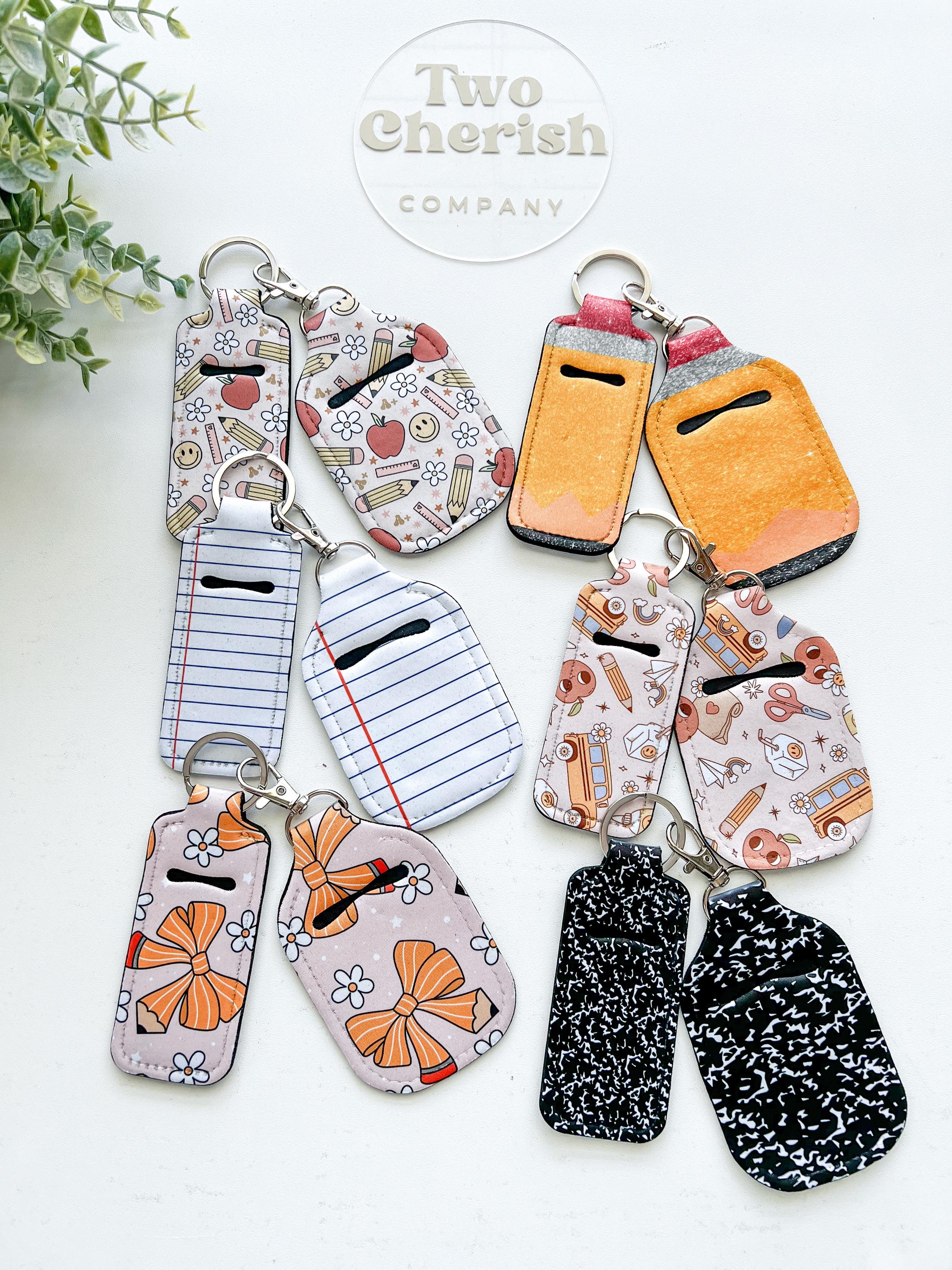 Chap-stick holder keychain, Hand Sanitizer Holder Combo, Boho lip balm keyring, Teacher Doorbell Holder, Retro HandSanitizer keychain gift