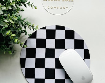Round Mouse Pad: Retro Floral Checker Desk Decor Computer Office Accessories