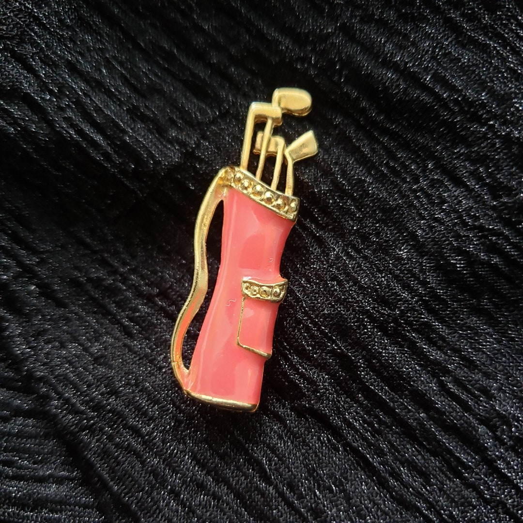Vintage Golf Bag Brooch Gold Golf Bag Pin orange Enamel Etsy
