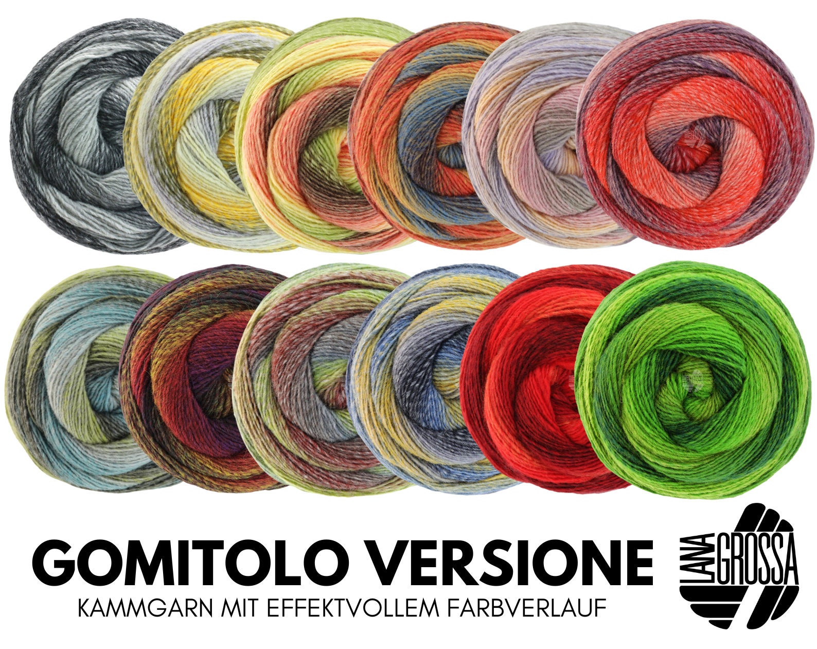 Lana Grossa VERSIONE GOMITOLO 200 g di filato pettinato leggermente ritorto  con efficace gradiente di colore e struttura 700 m -  Italia