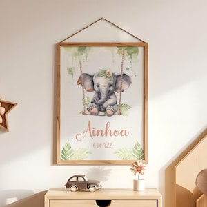 Aquarell Elefant Mädchen Druck: Personalisierte Babyzimmer Dekoration